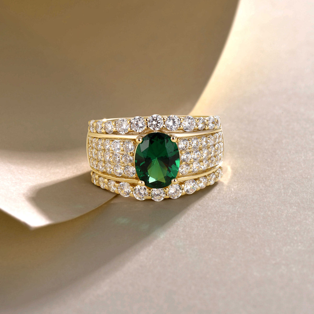Dissoo® Emerald Green Oval Wide Pavé Cocktail Engagement Ring