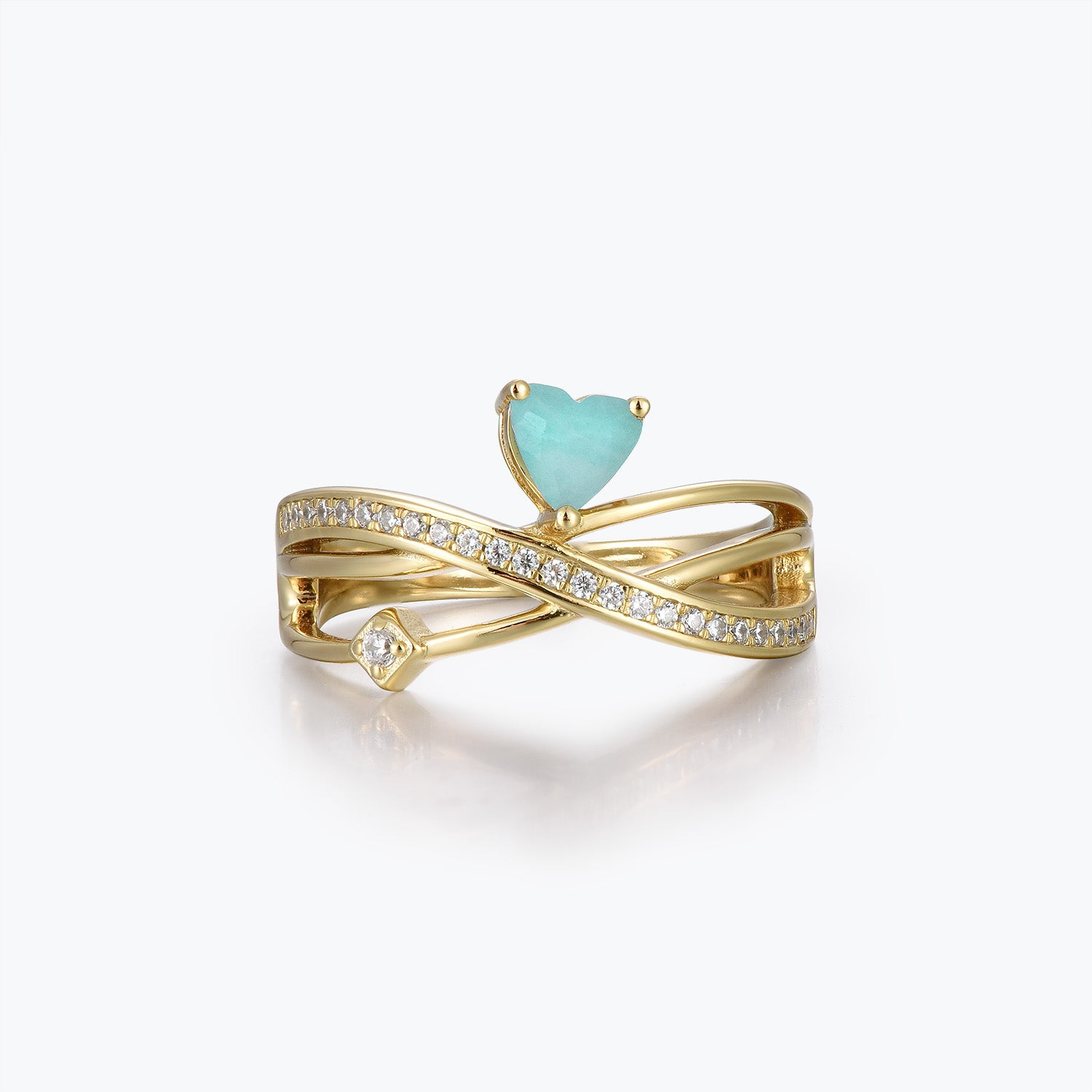 Dissoo® Heart Amazonite Multi-Row Crossover Engagement Ring in Gold Vermeil