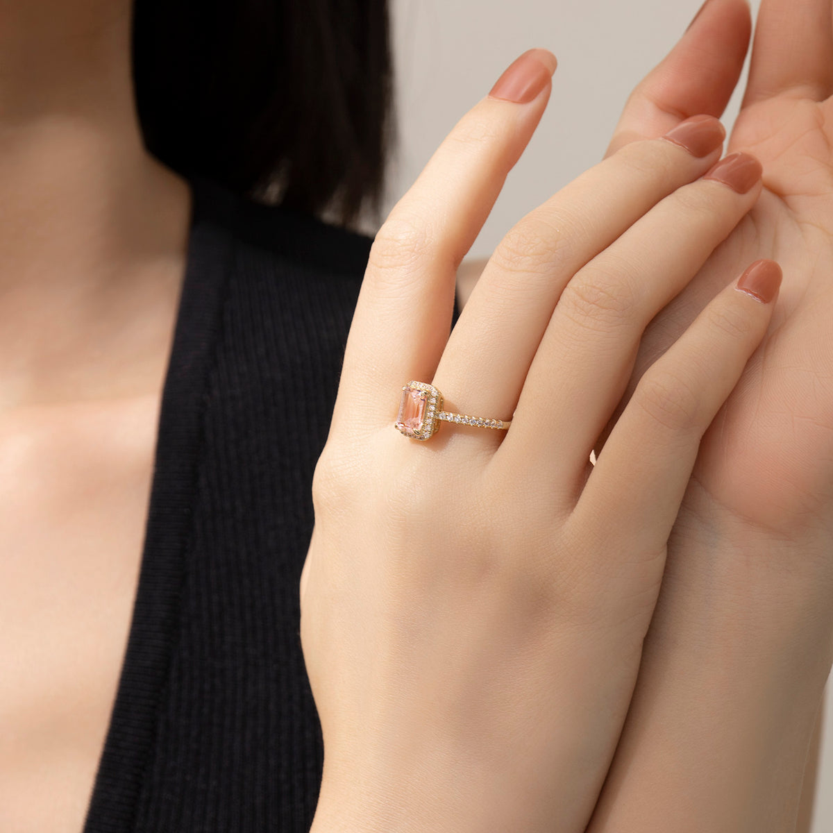 Dissoo® Gold Pink Halo Pavé Cocktail Engagement Ring