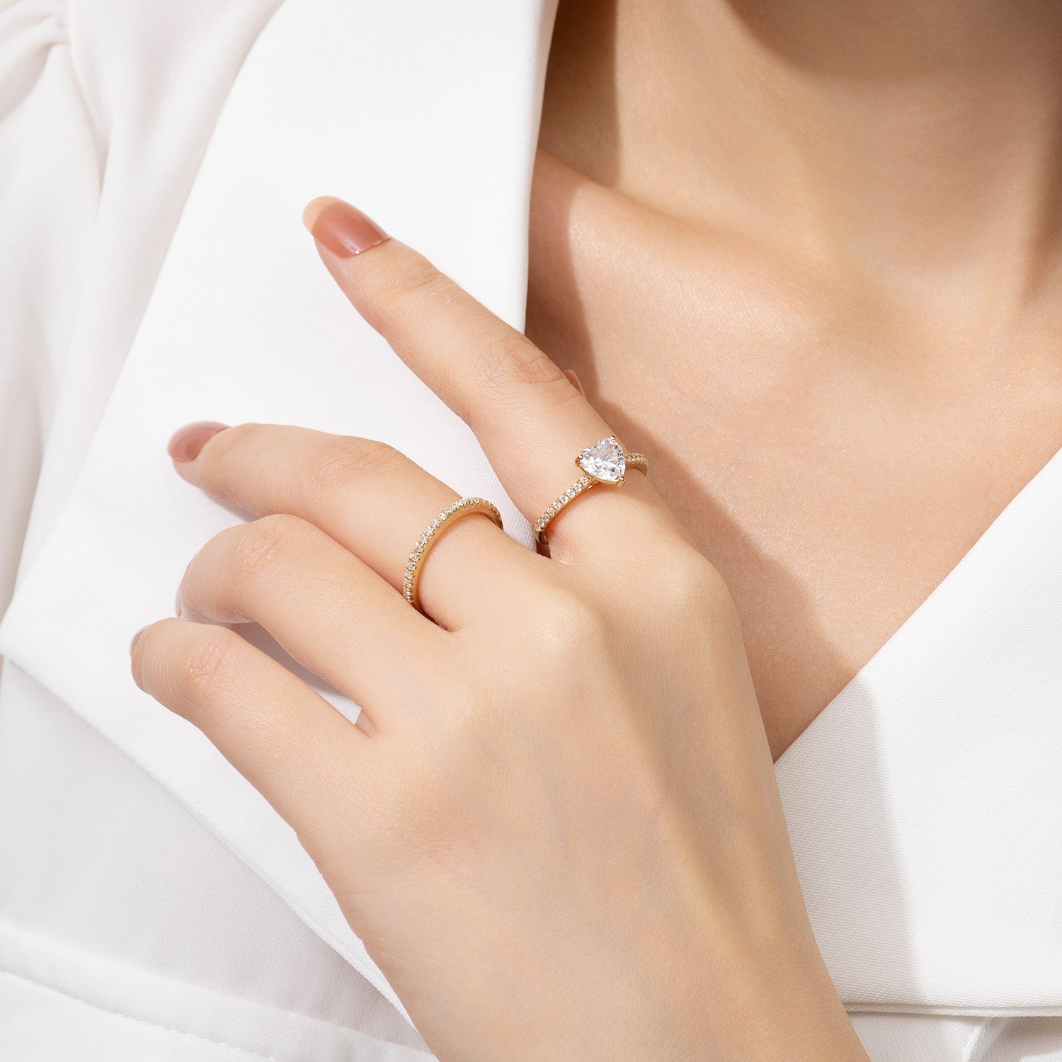 Dissoo® Heart Moissanite Engagement Ring and Semi-Eternity Wedding Ring