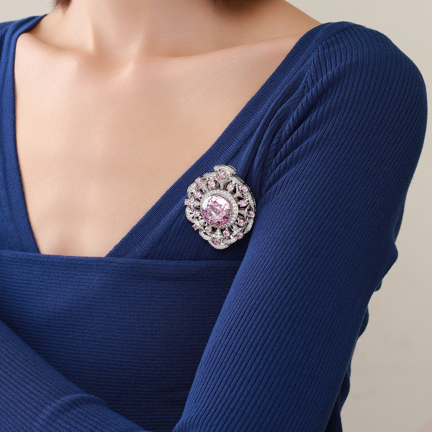 Dissoo® Pink & White Firework Cluster Leather Bracelet & Brooch