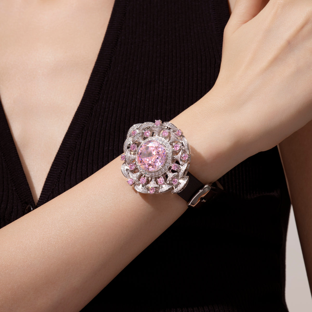 Dissoo® Pink & White Firework Cluster Leather Bracelet & Brooch