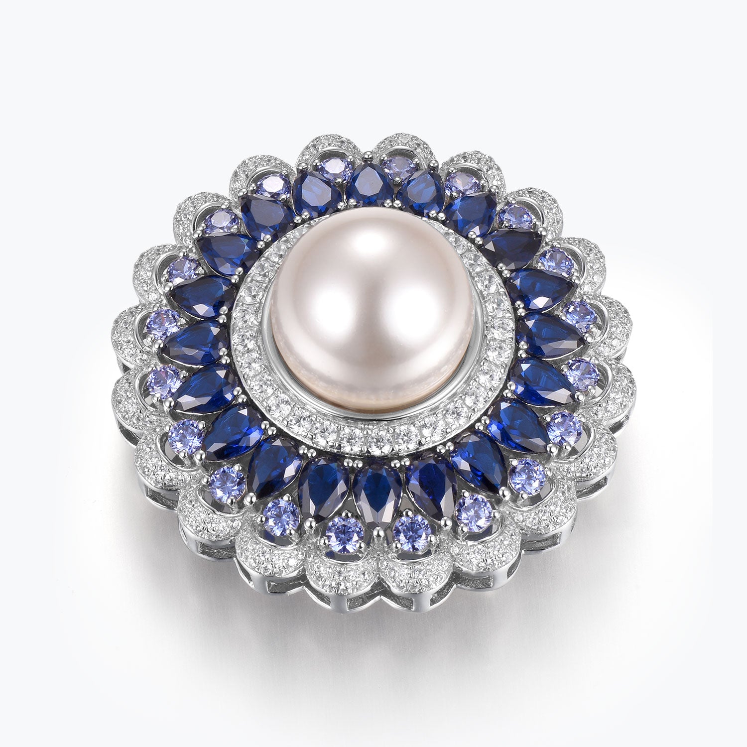 Dissoo® Blue Floral Halo Cluster Pearl Brooch/Pin & Leather Bracelet