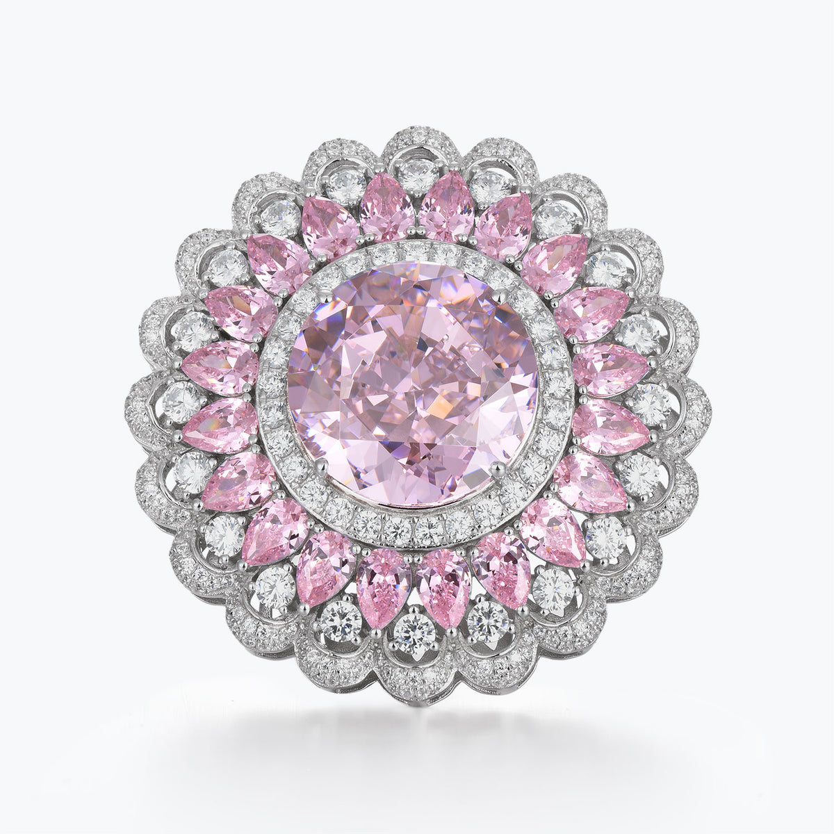 Dissoo® Pink Floral Halo Cluster Brooch/Pin & Leather Bracelet