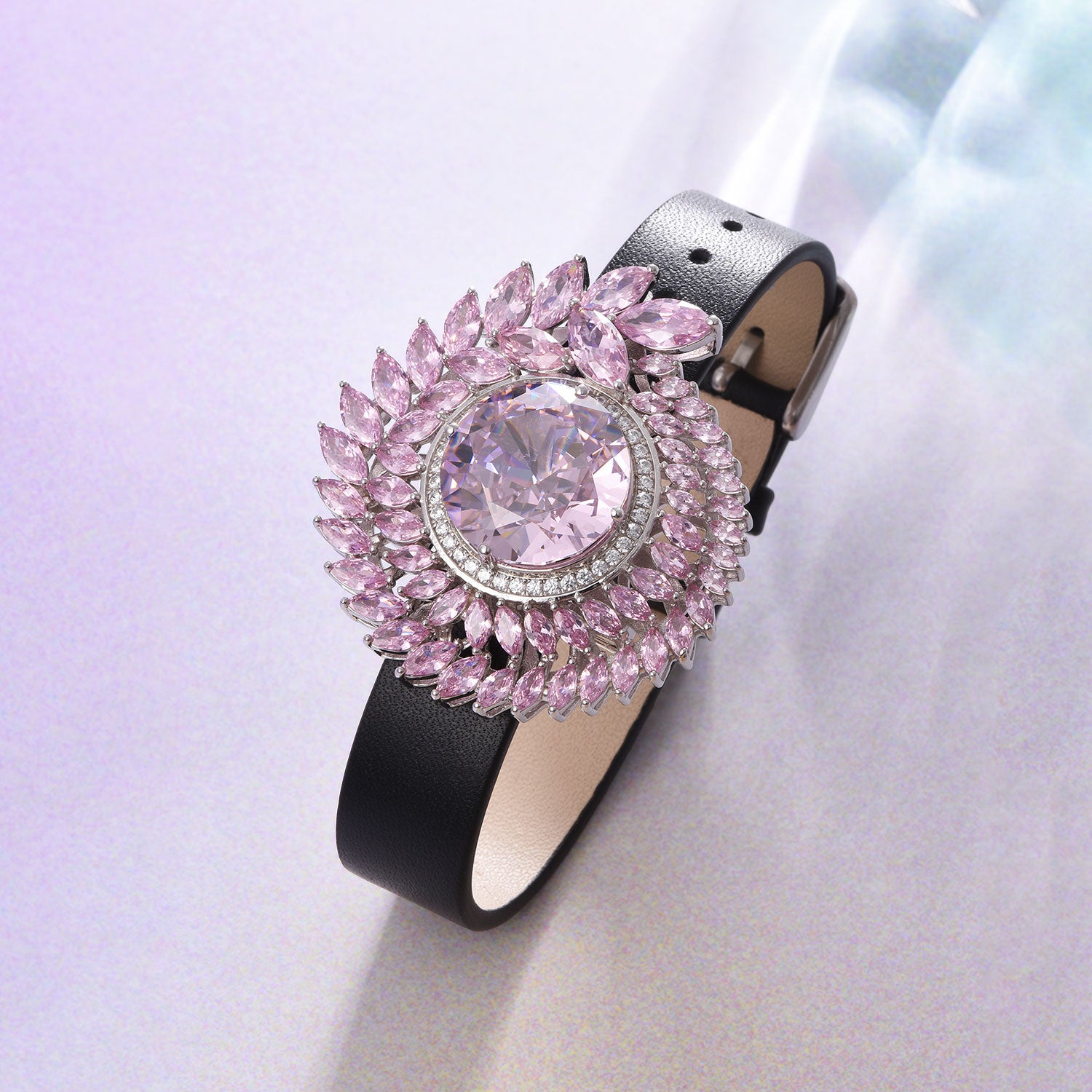 Dissoo® Pink Halo Olive Branch Brooch/Pin & Leather Bracelet
