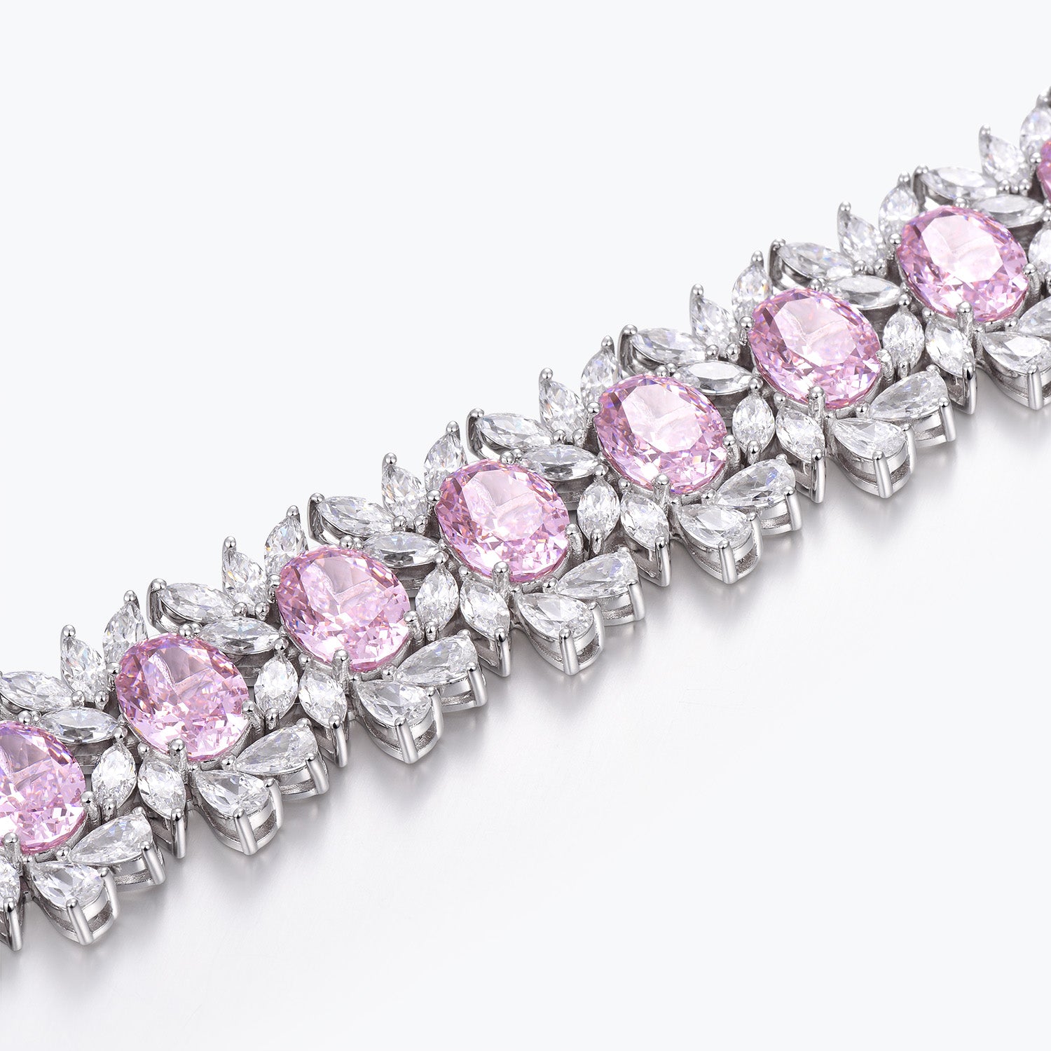 Dissoo® Pink & White Floral Cluster Sterling Silver Bangle Bracelet