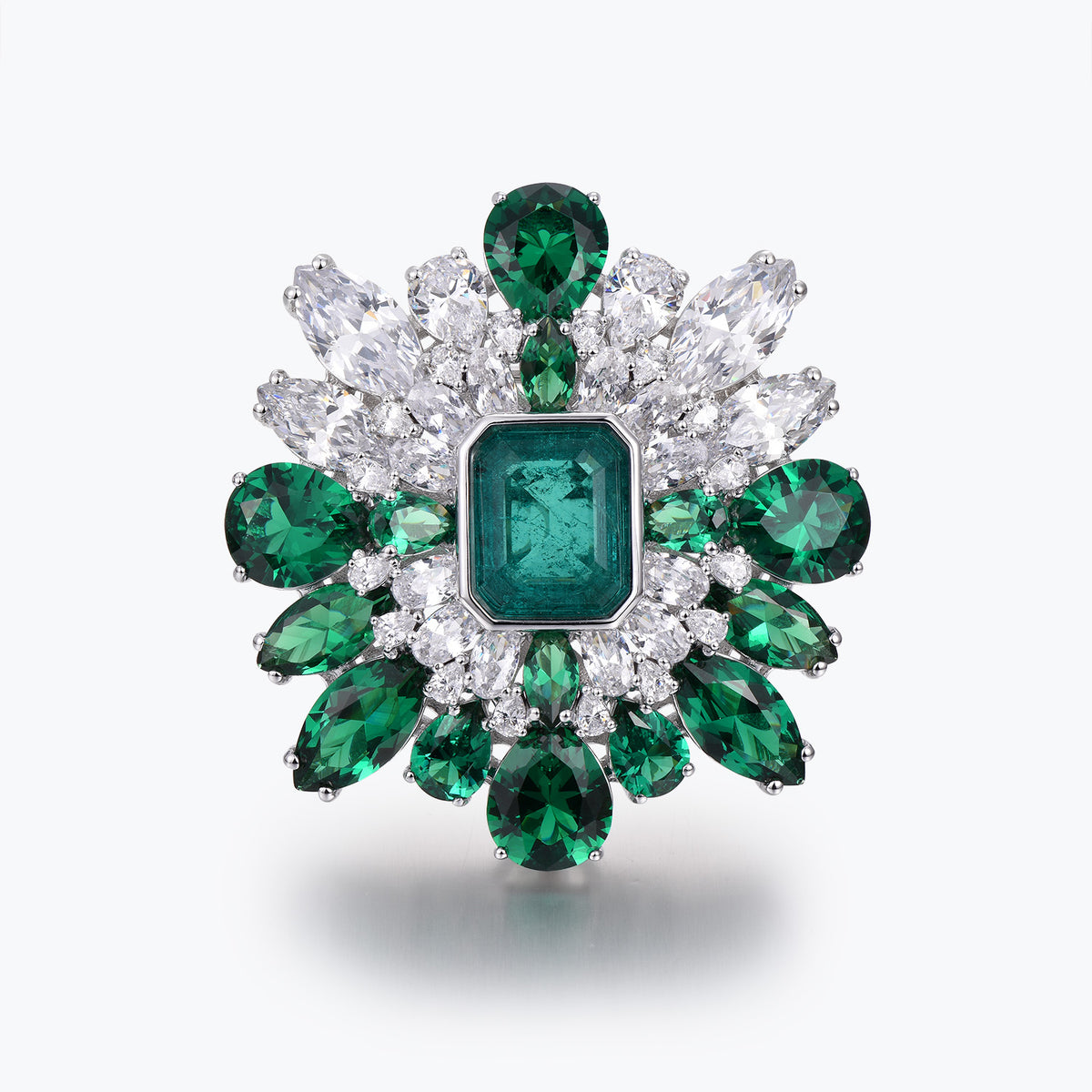 Dissoo® Emerald Green & White Floral Cluster Leather Bracelet & Brooch