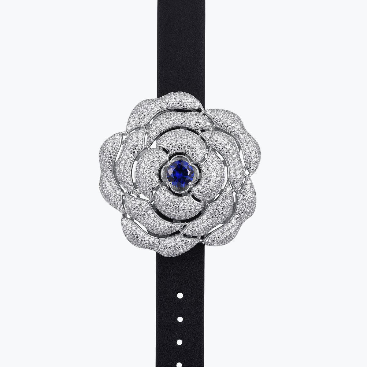 Dissoo® Sapphire Blue & White Rose Brooch/Pin & Leather Bracelet