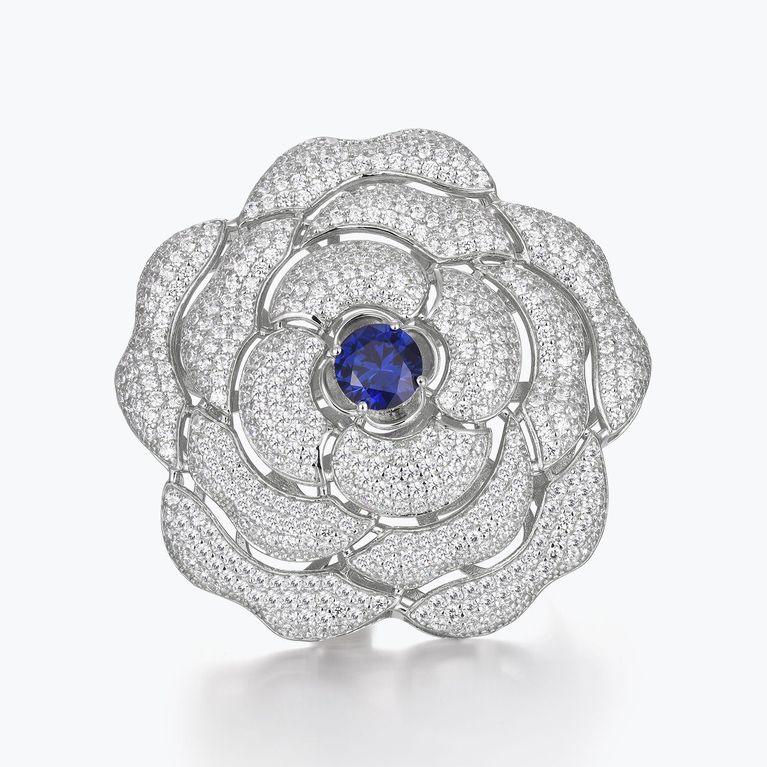 Dissoo® Sapphire Blue & White Rose Brooch/Pin & Leather Bracelet