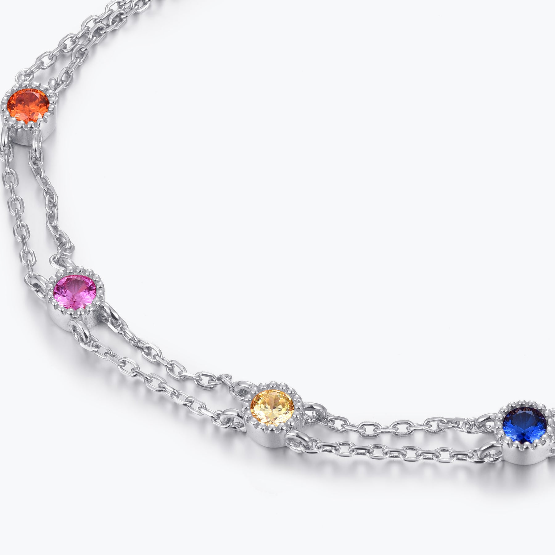 Dissoo® Rainbow Multicolor Birthstone Charm Bracelet(Sterling Silver, 14K Gold / Rose Gold Vermeil)