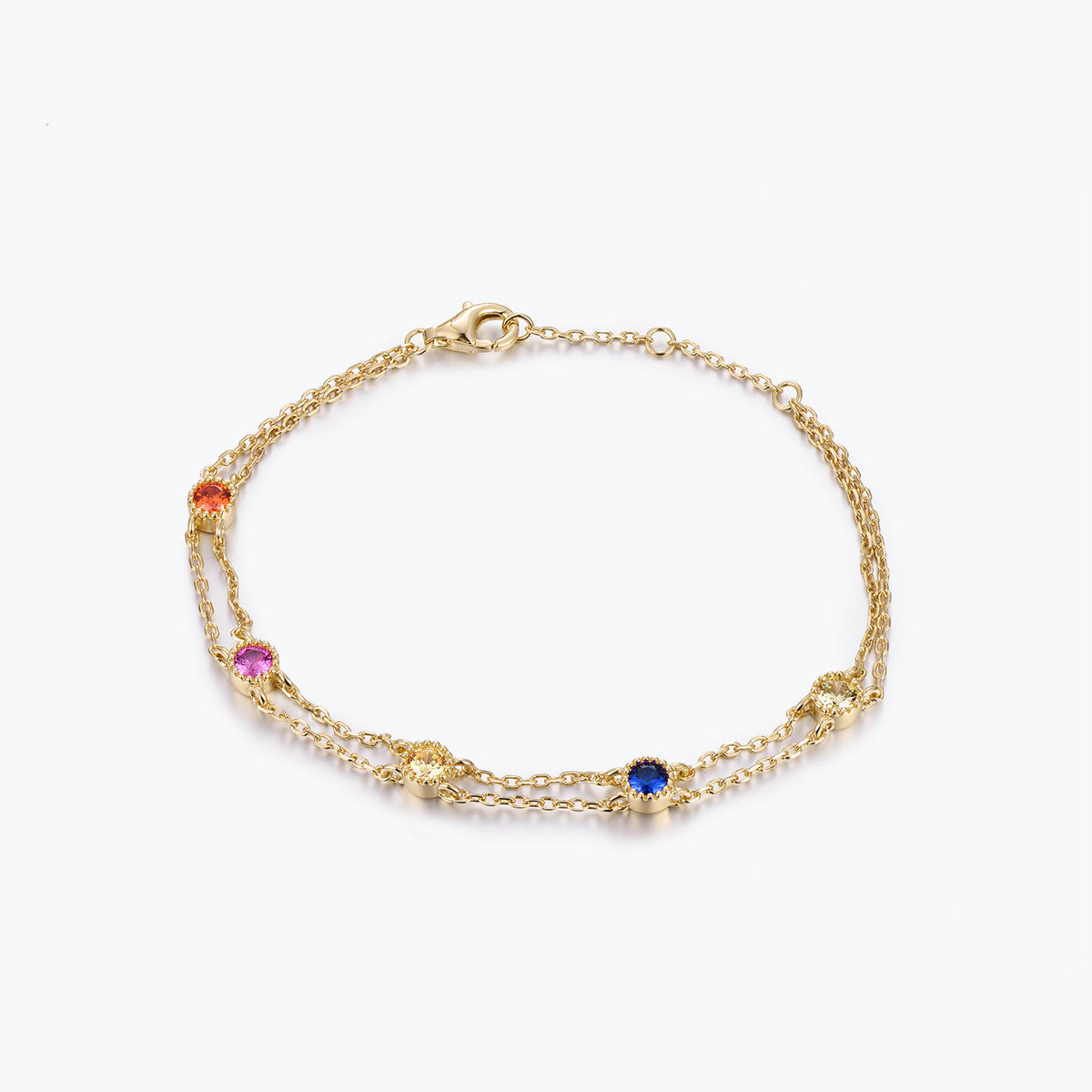 Dissoo® Rainbow Multicolor Birthstone Charm Bracelet(Sterling Silver, 14K Gold / Rose Gold Vermeil)