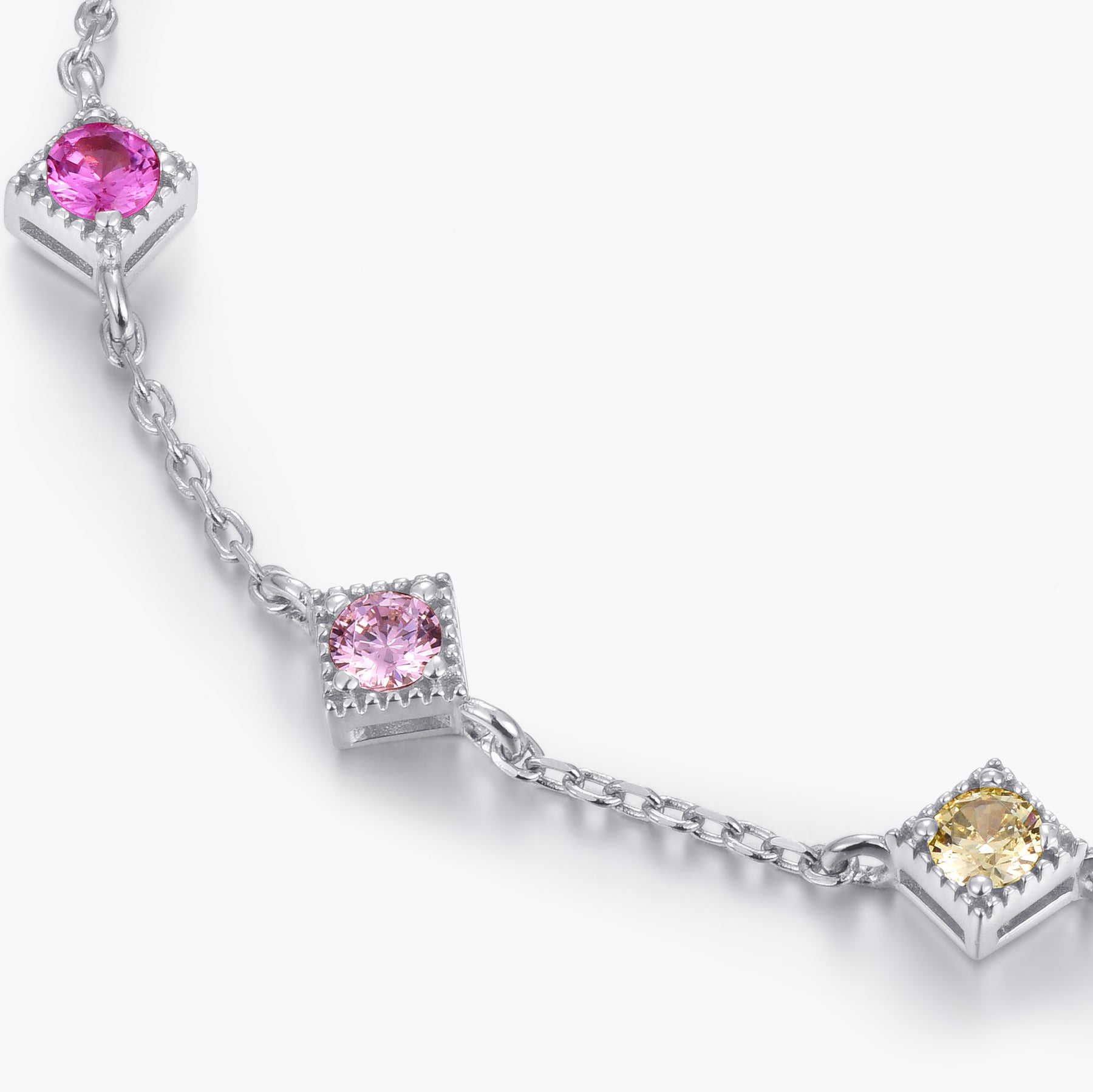 Dissoo® Rainbow Multicolor Square Charm Bracelet in 14K Yellow/Rose Gold Vermeil,and Sterling Silver