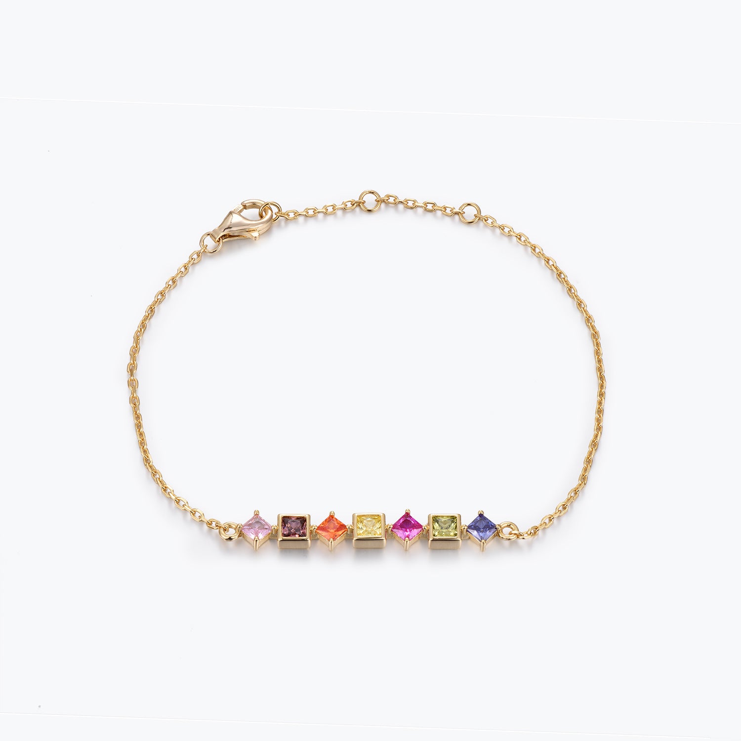 Dissoo® Rainbow Princess Bezel Bracelet in 14K Yellow/Rose Gold Vermeil,and Sterling Silver