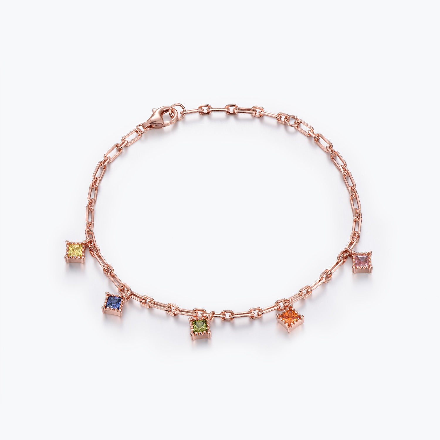 Dissoo® Rainbow Princess Cut Bracelet in 14K Yellow/Rose Gold Vermeil,and Sterling Silver