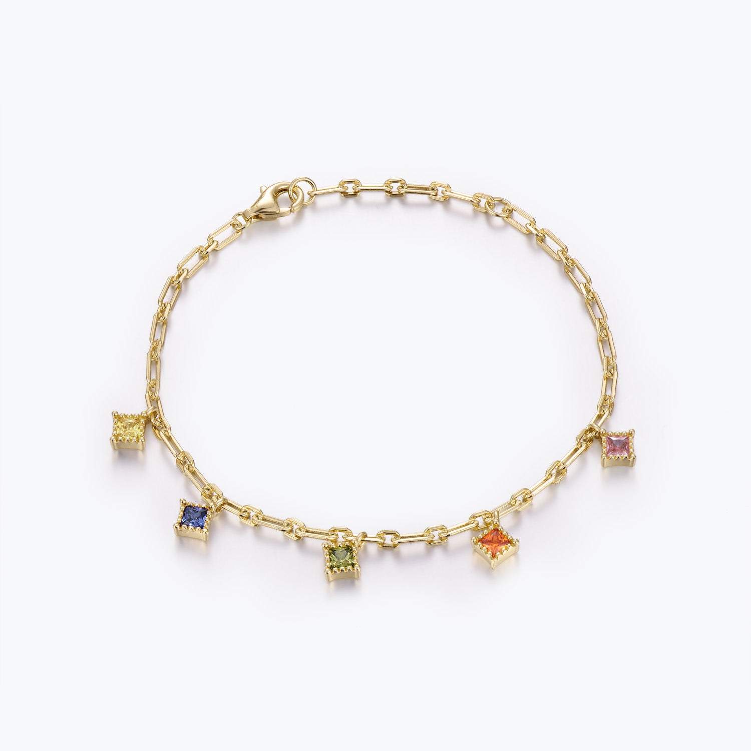 Dissoo® Rainbow Princess Cut Bracelet in 14K Yellow/Rose Gold Vermeil,and Sterling Silver