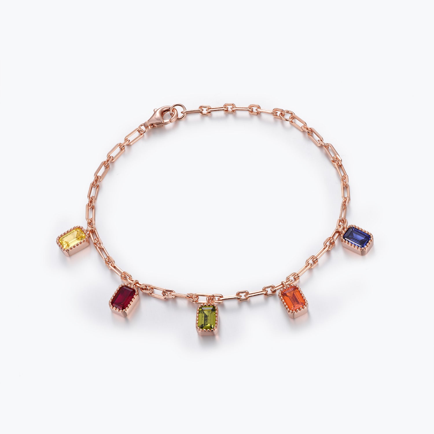 Dissoo® Emerald Cut Rainbow Bracelet in 14K Yellow/Rose Gold Vermeil,and Sterling Silver