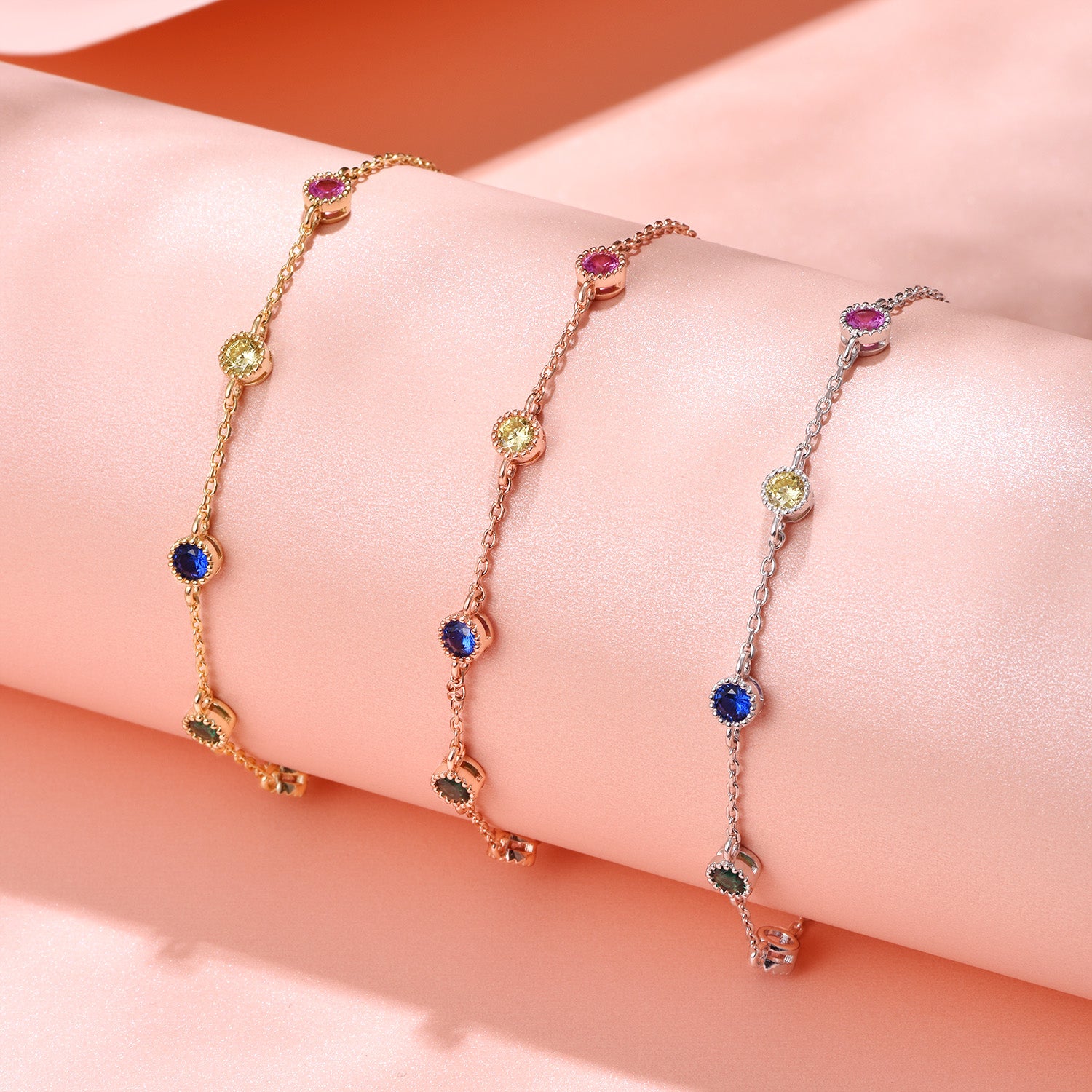Dissoo® Rainbow Round Bracelet in 14K Yellow/Rose Gold Vermeil,and Sterling Silver
