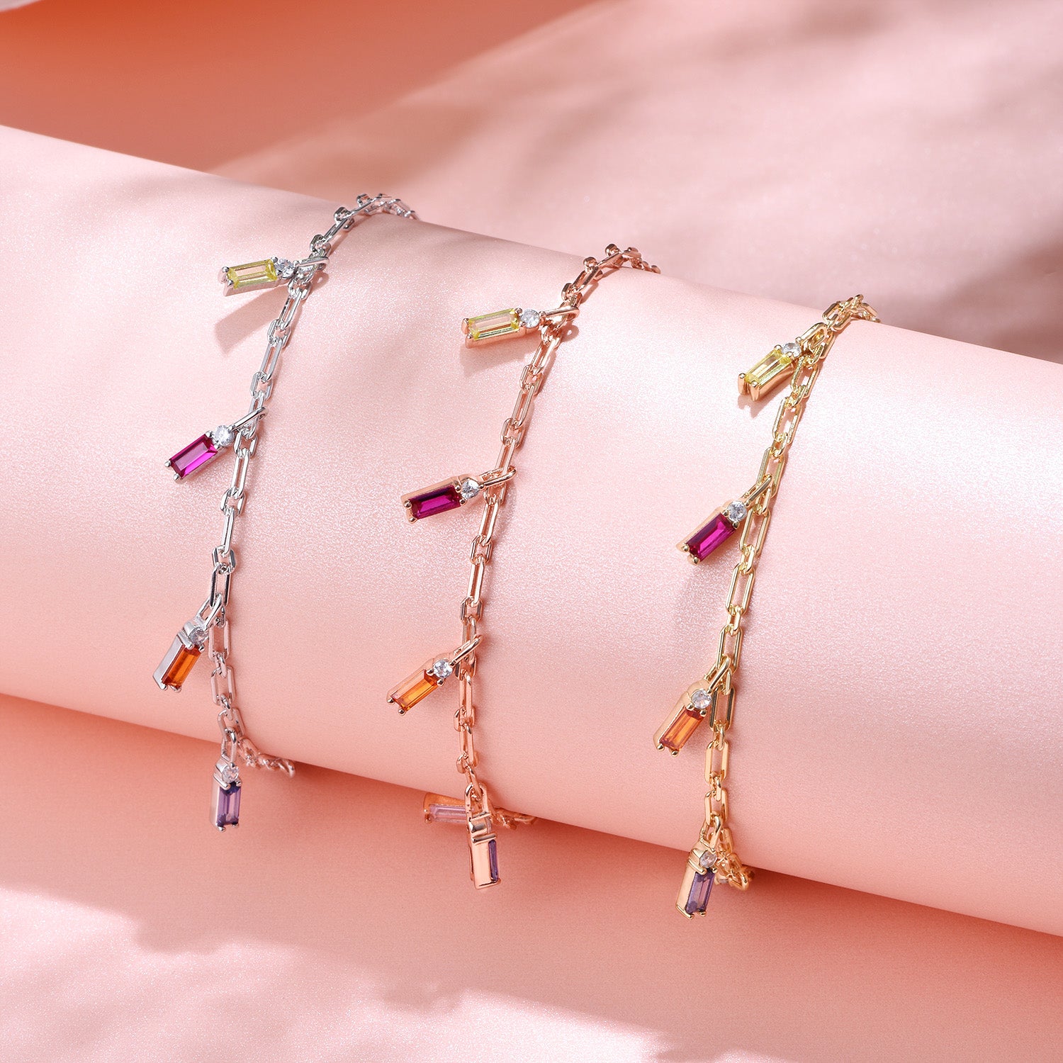Dissoo® Rainbow Baguette Cut Bracelet in 14K Yellow/Rose Gold Vermeil,and Sterling Silver