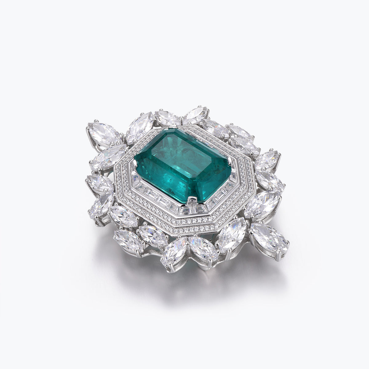 Dissoo® Classic Art Deco Emerald Green Floral Cluster Leather Bracelet & Brooch