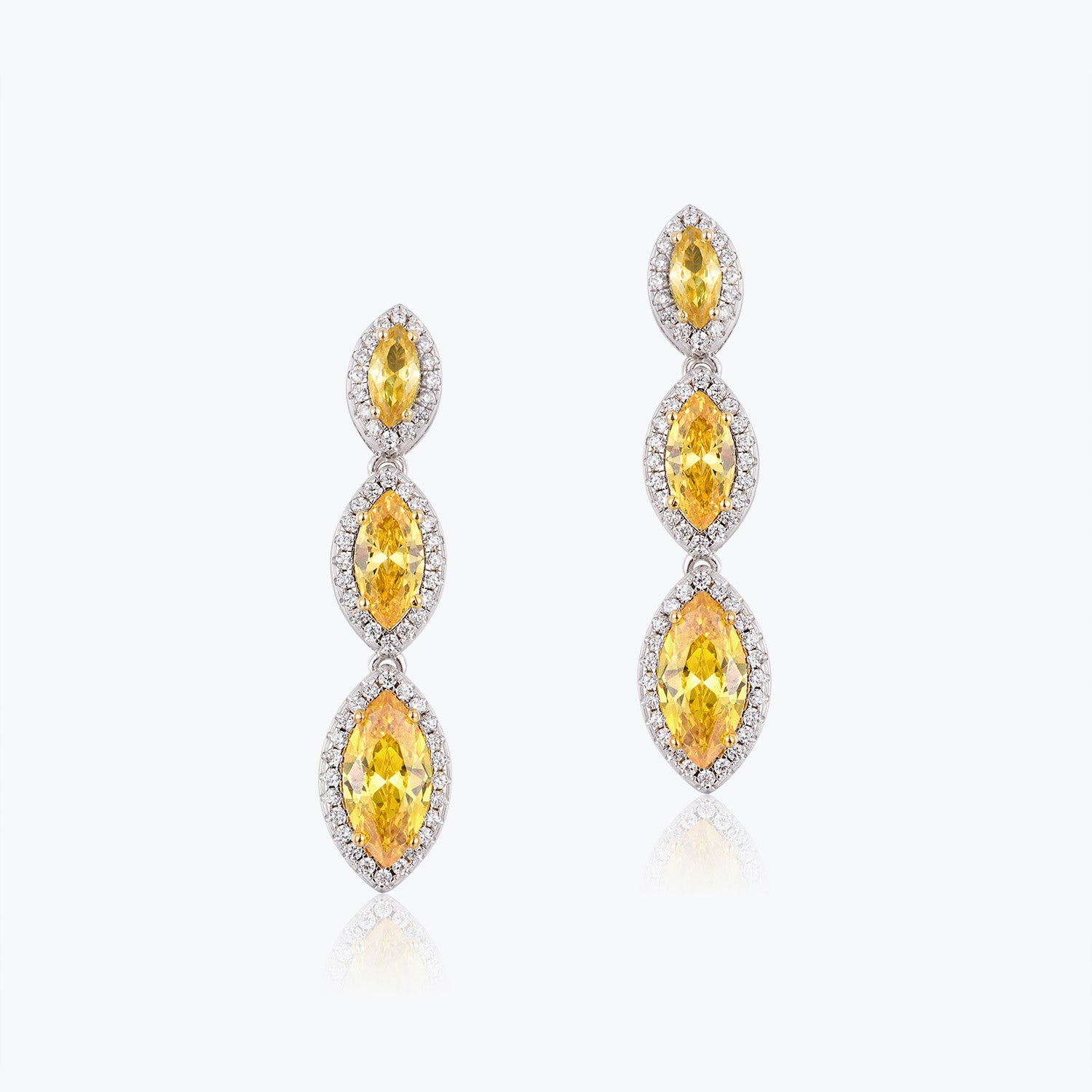 Dissoo® Yellow Triple Marquise Sterling Silver Dangle Stud Earring