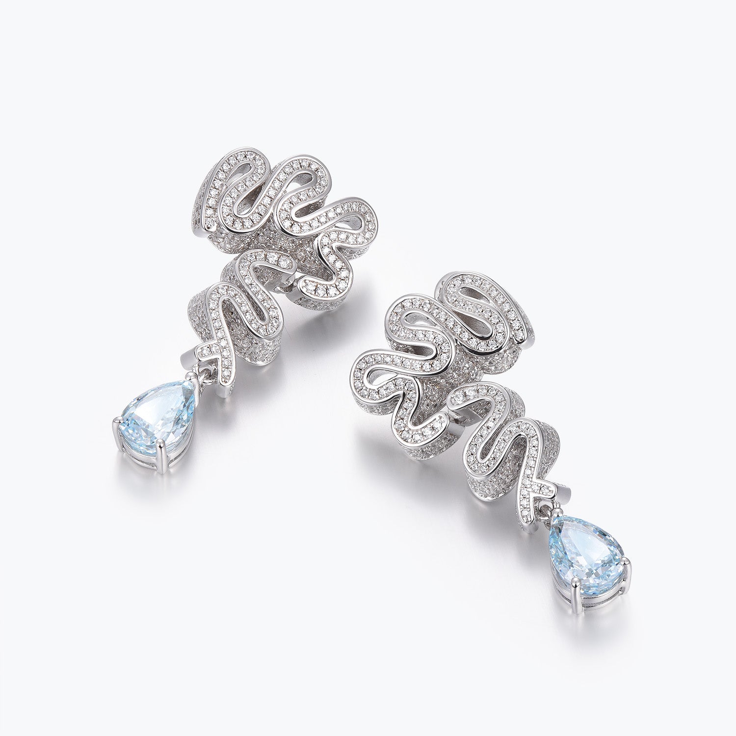 Dissoo® Snake Drop Sterling Silver Earrings with Drop-shaped Aquamarine
