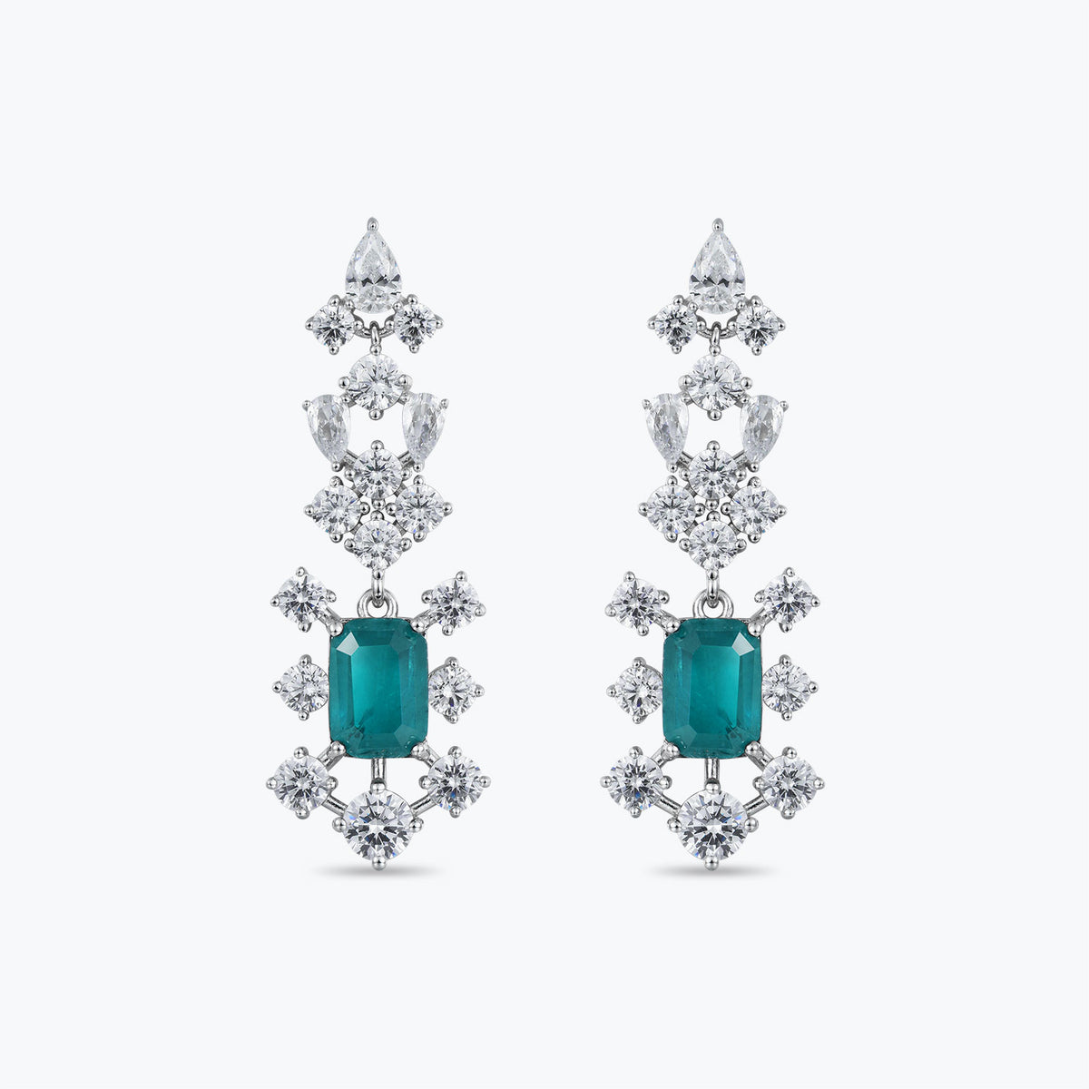Dissoo® Emerald Snowflake Cluster Sterling Silver Chandelier Earring