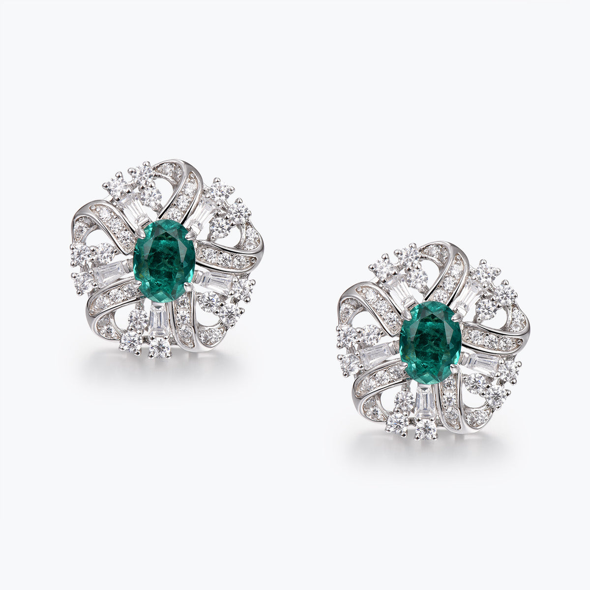 Dissoo® Emerald & White Spiral Sterling Silver Statement Earring