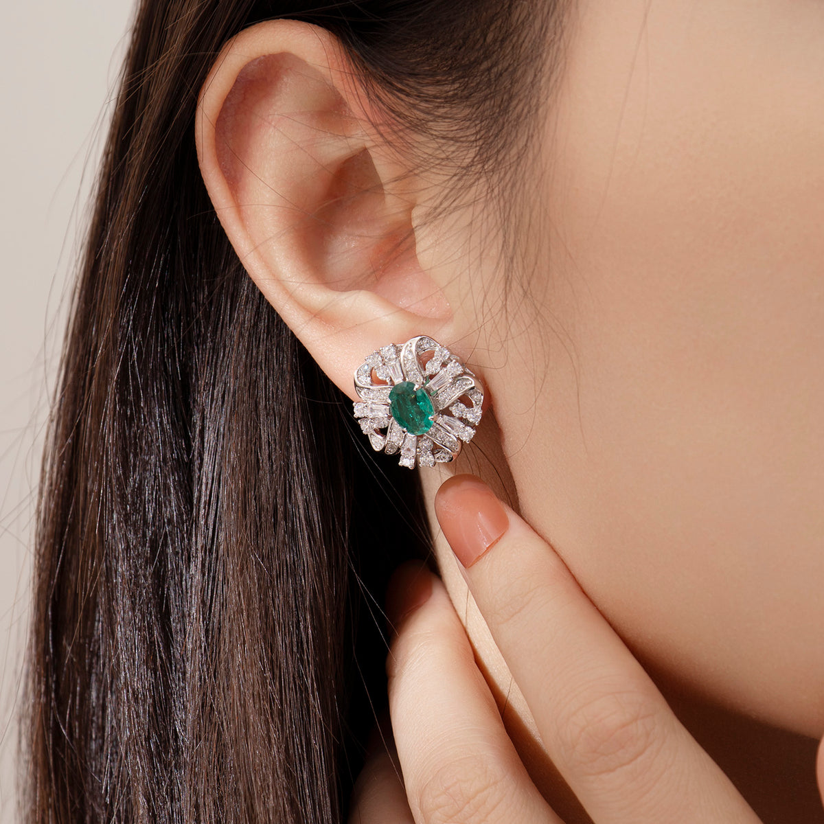 Dissoo® Emerald & White Spiral Sterling Silver Statement Earring