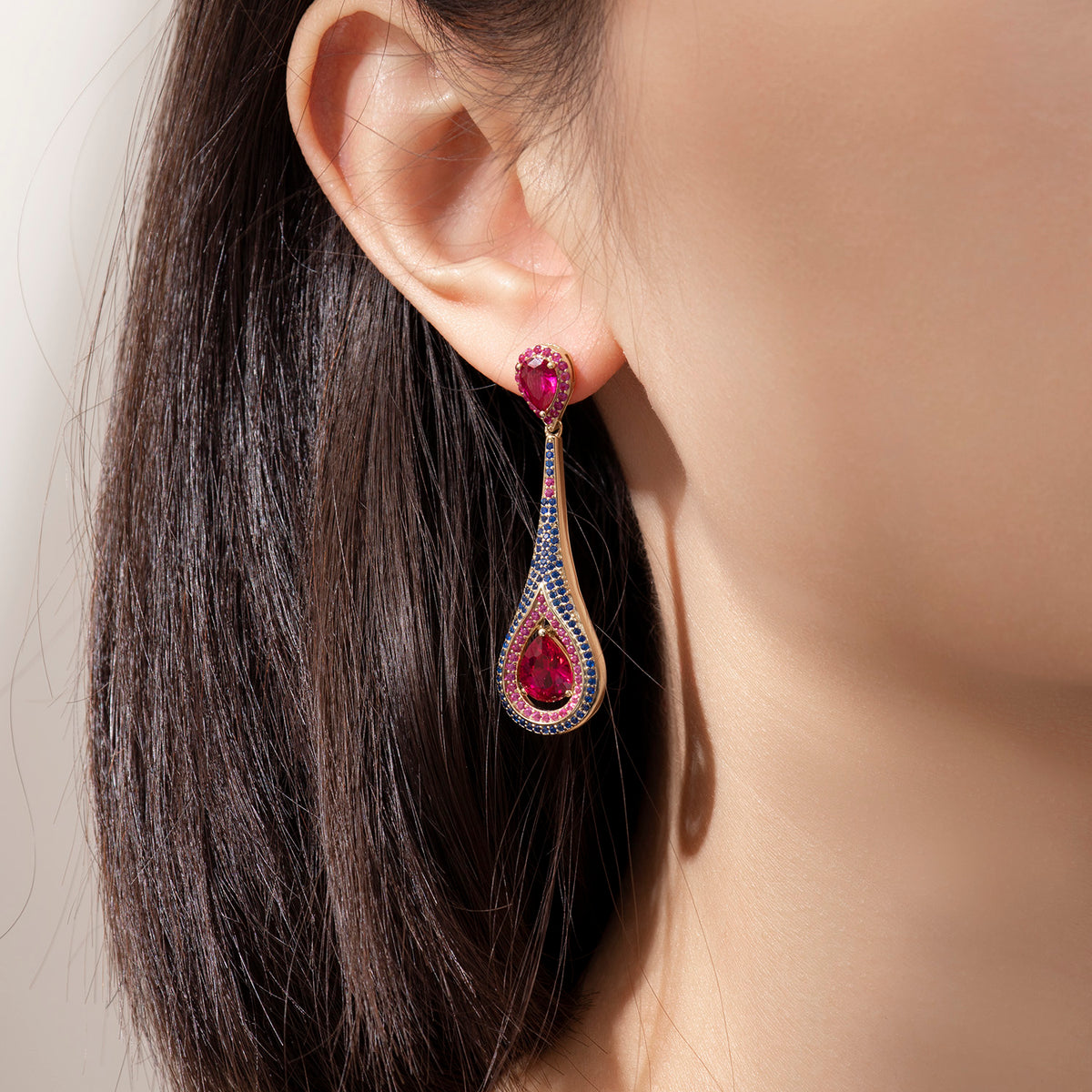 Dissoo® Vintage Ruby Waterdrop Shape Dangle Earring in 14K Gold Vermeil