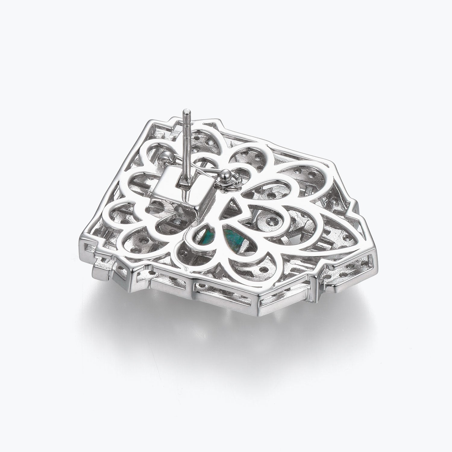Dissoo® Vintage Emerald Sterling Silver Stud Earring & Brooch/Pin