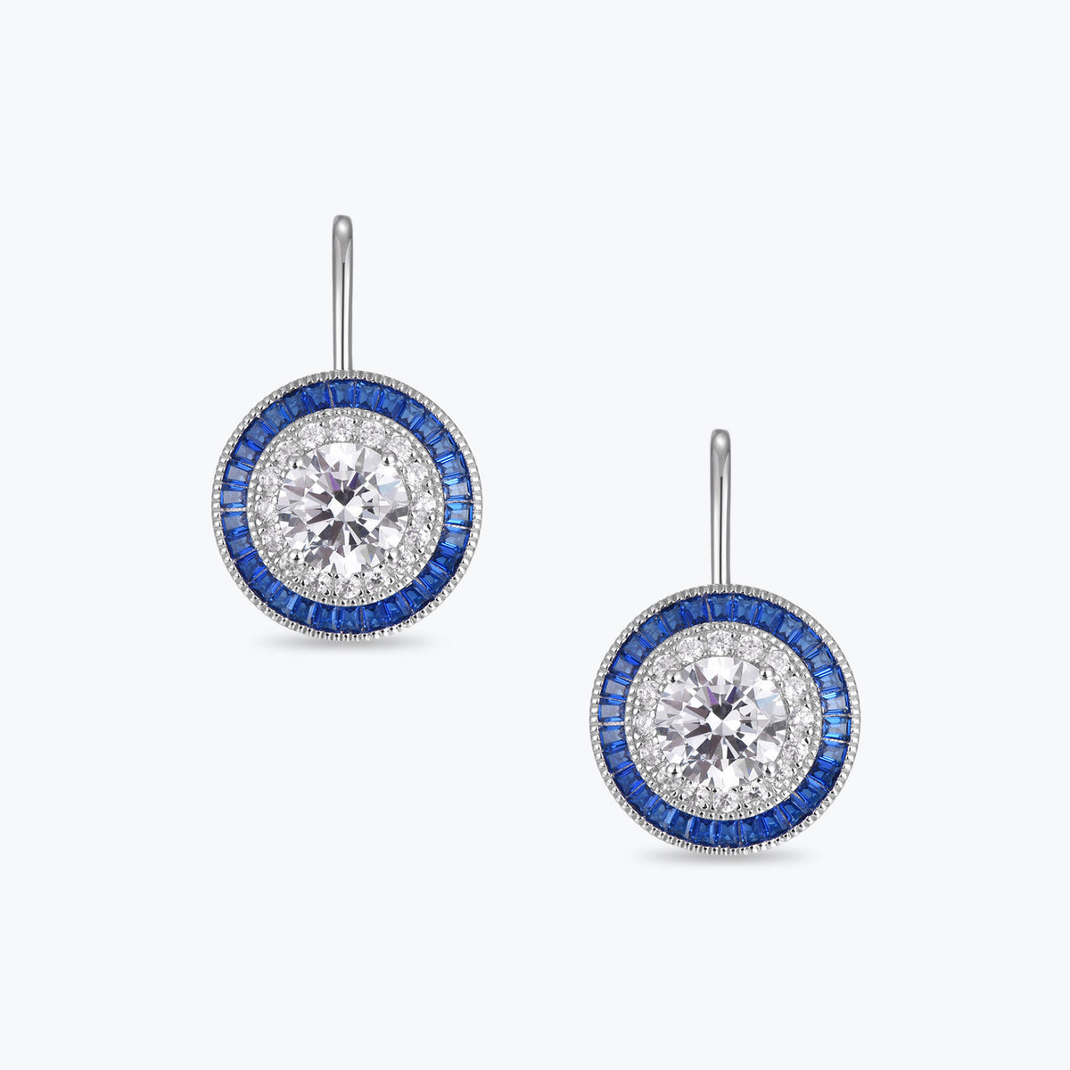 Dissoo® Sapphire Blue & White Round  Halo Wire Hook Earring