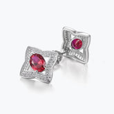 Dissoo® Oval Ruby Four Pointed Star Sterling Silver Stud Earring