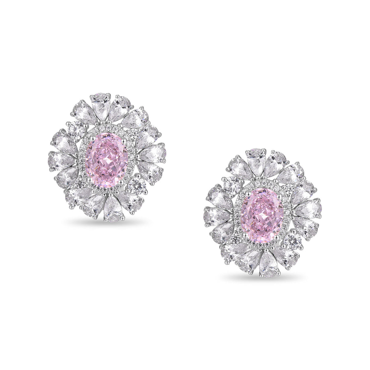 Dissoo® Pink Halo Floral Cluster Sterling Silver Stud Earring