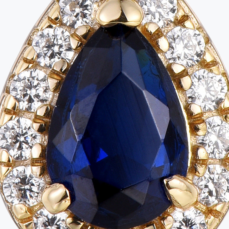 Dissoo® Pear Sapphire Blue Water Drop Stud Earring in 14K Gold Vermeil