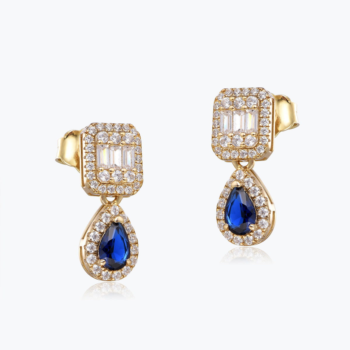 Dissoo® Pear Sapphire Blue Water Drop Stud Earring in 14K Gold Vermeil