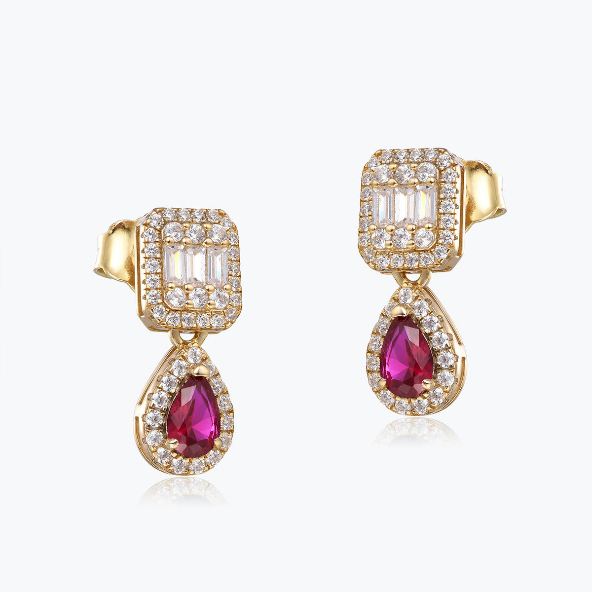 Dissoo® Pear Ruby Red Water Drop Stud Earring in 14K Gold Vermeil