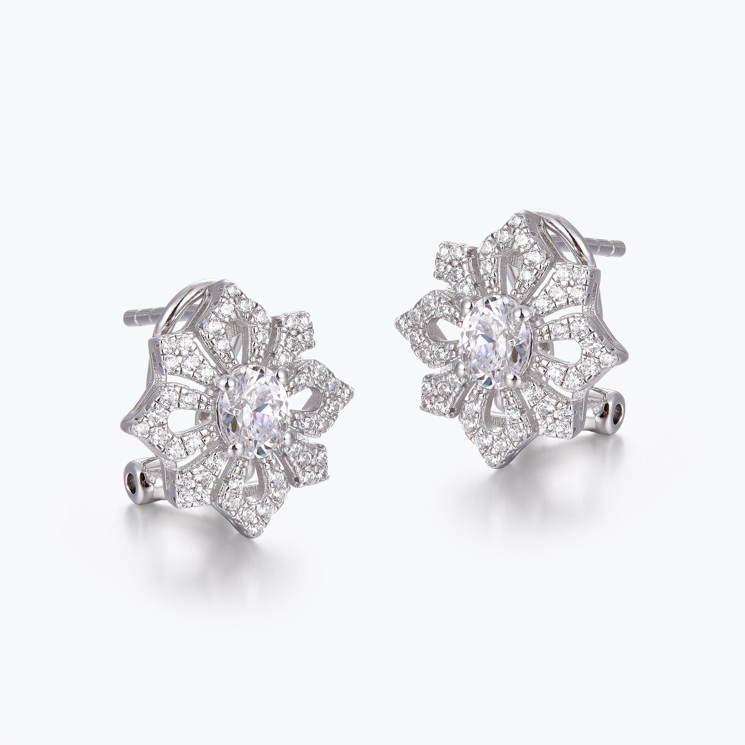 Dissoo® Vintage Oval & Round-Cut White Sterling Silver Stud Earring