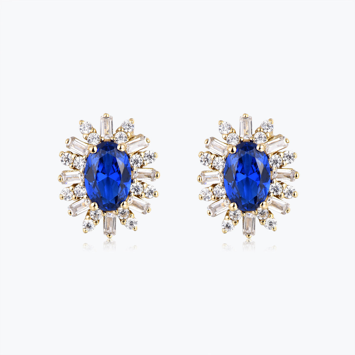 Dissoo® Oval Sapphire Blue & White Ray Sterling Silver Stud Earring