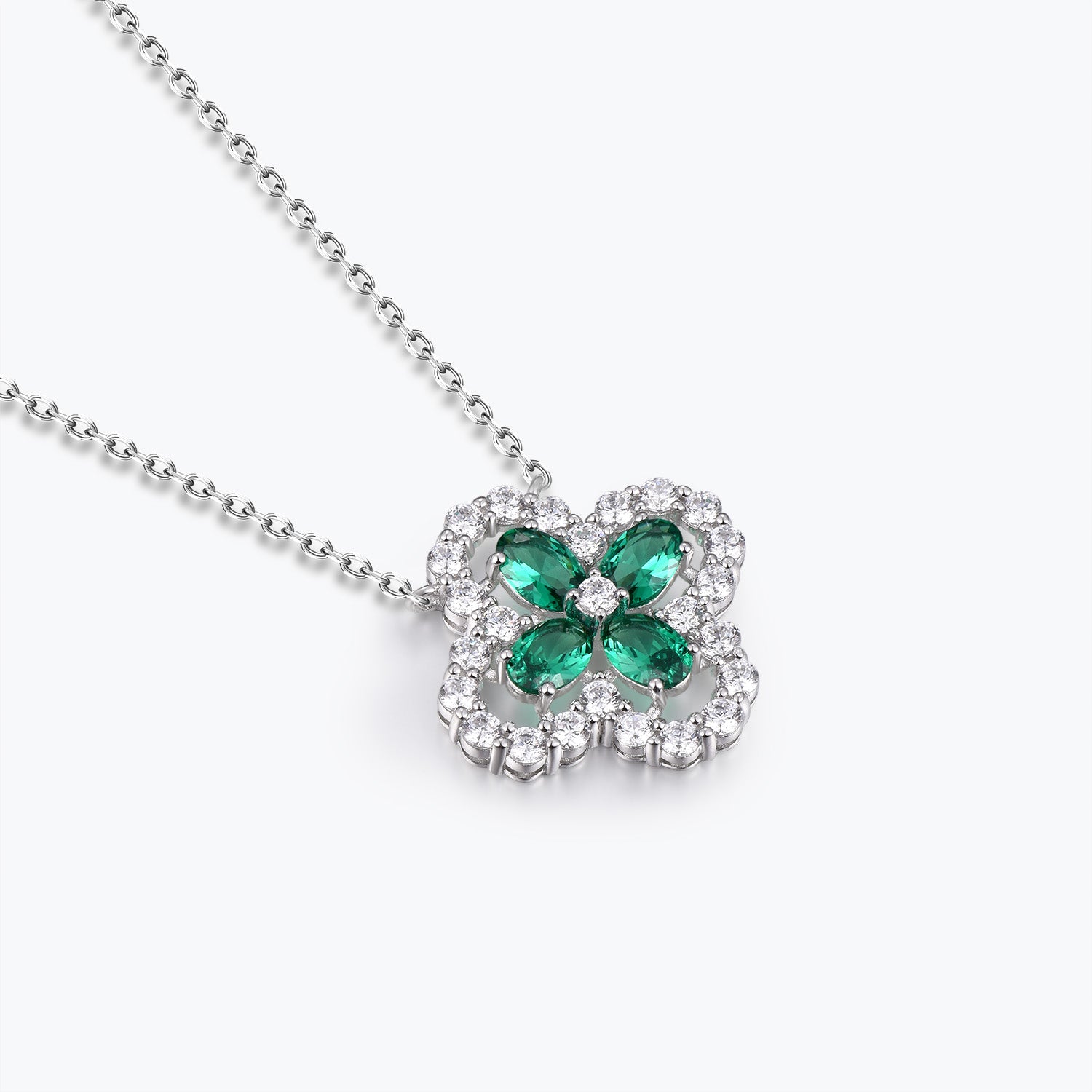 Dissoo® Emerald Four-Leaf Clover Sterling Silver Pendant Necklace