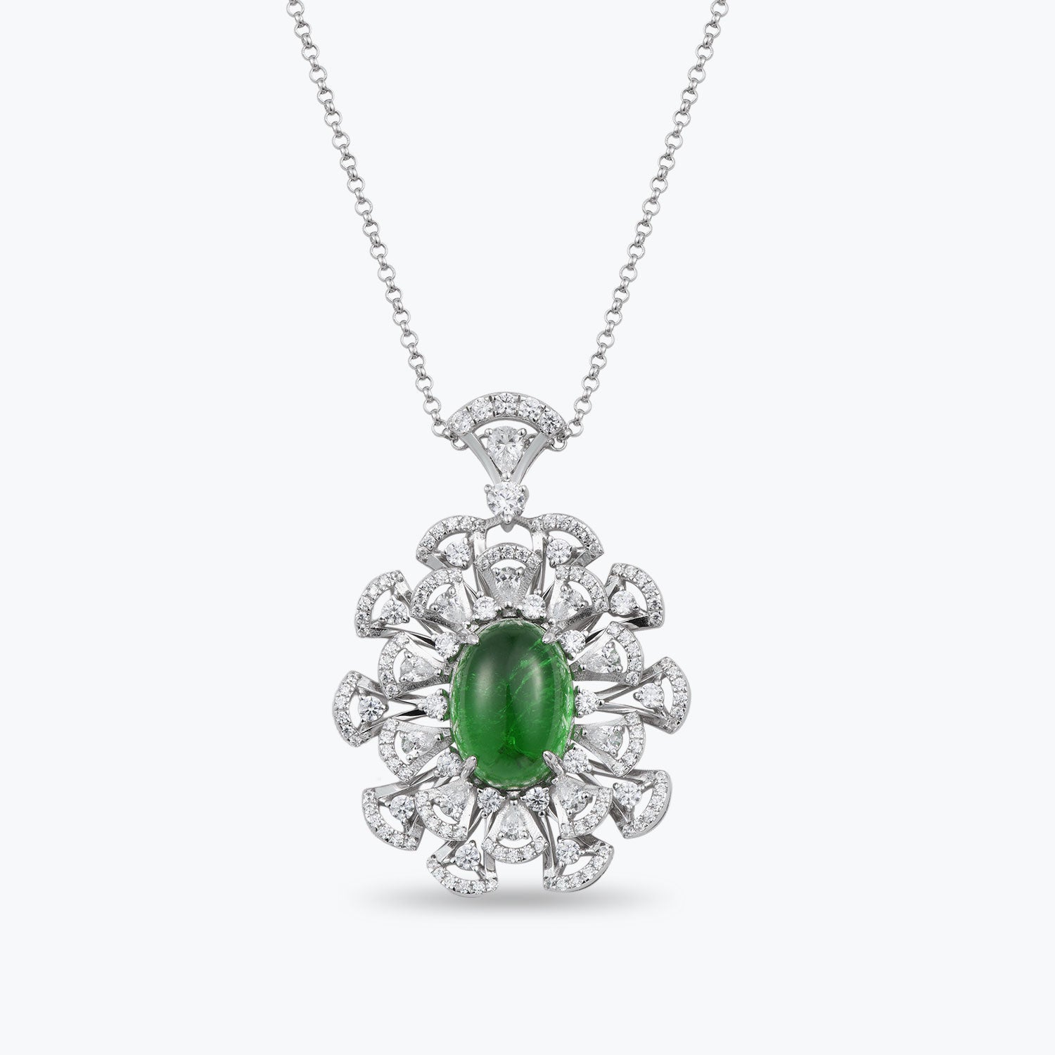 Dissoo® Emerald & White Firework Cluster Sterling Silver Necklace