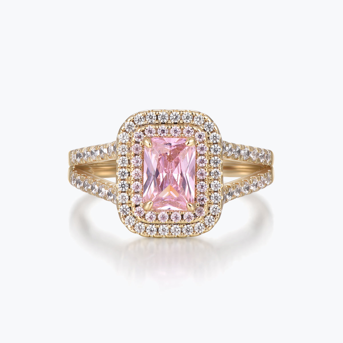 Dissoo® Gold Pink Double-Halo Split-Shank Cocktail Engagement Ring
