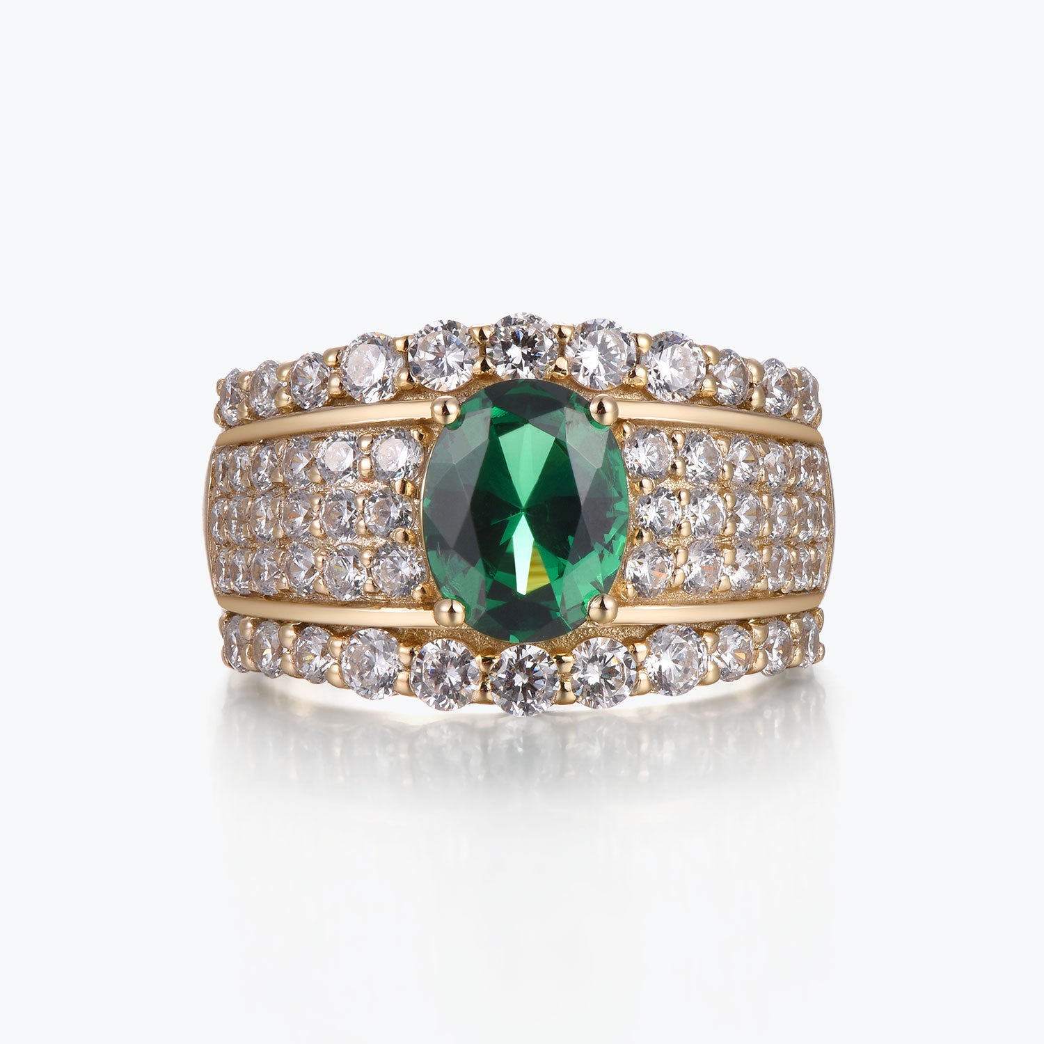 Dissoo® Emerald Green Oval Wide Pavé Cocktail Engagement Ring
