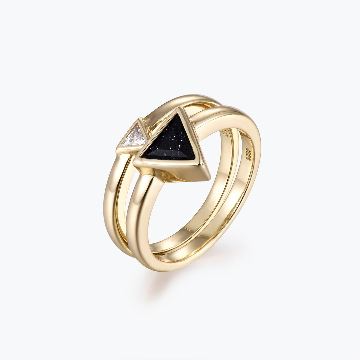 Dissoo® Triangular-shaped Blue Goldstone Bridal Set in Gold Vermeil