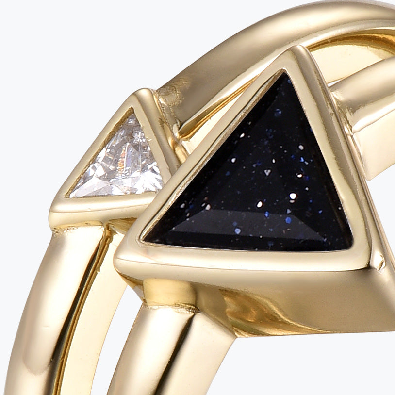 Dissoo® Triangular-shaped Blue Goldstone Bridal Set in Gold Vermeil