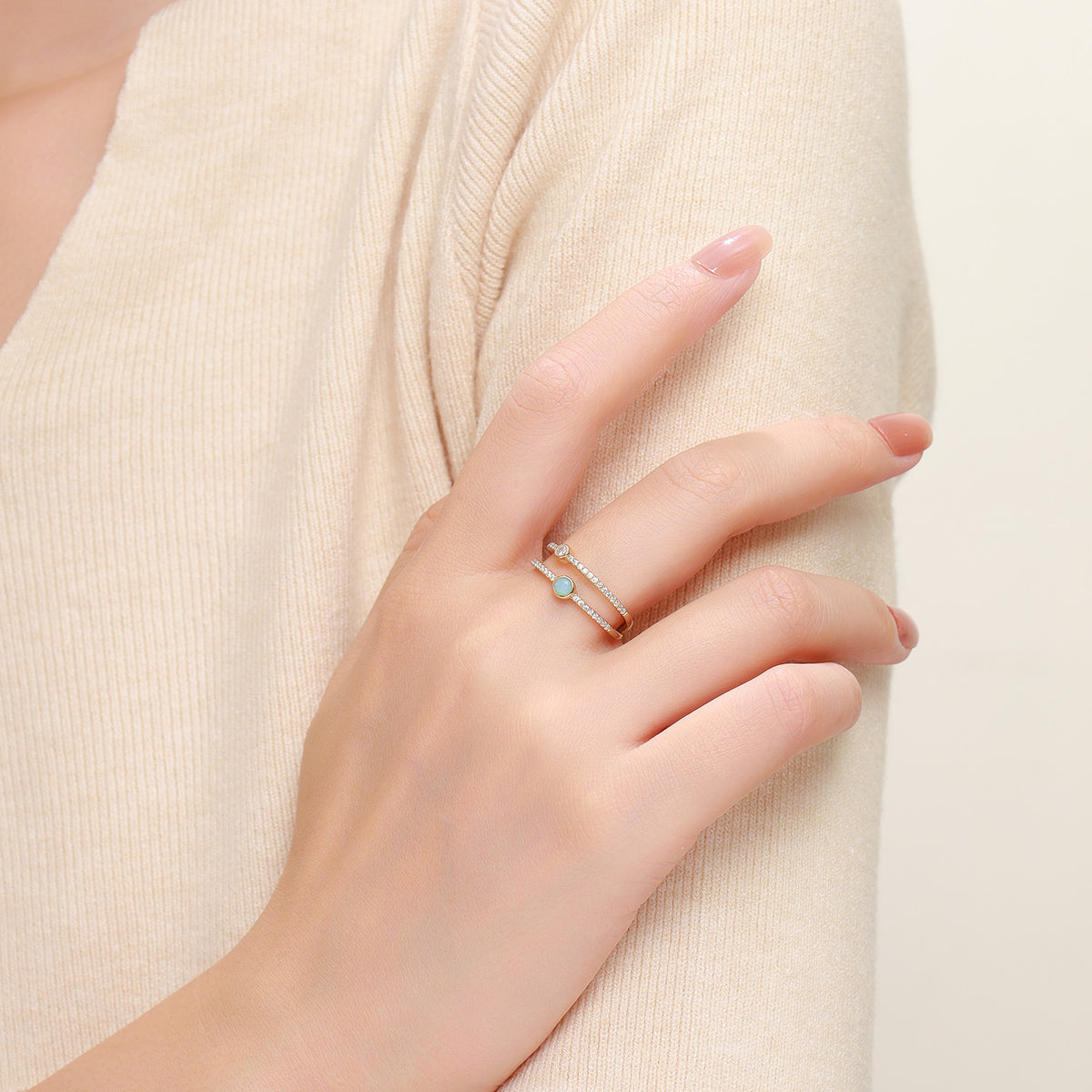 Dissoo® Round Bezel Pavé Split Shank Amazonite Engagement Ring