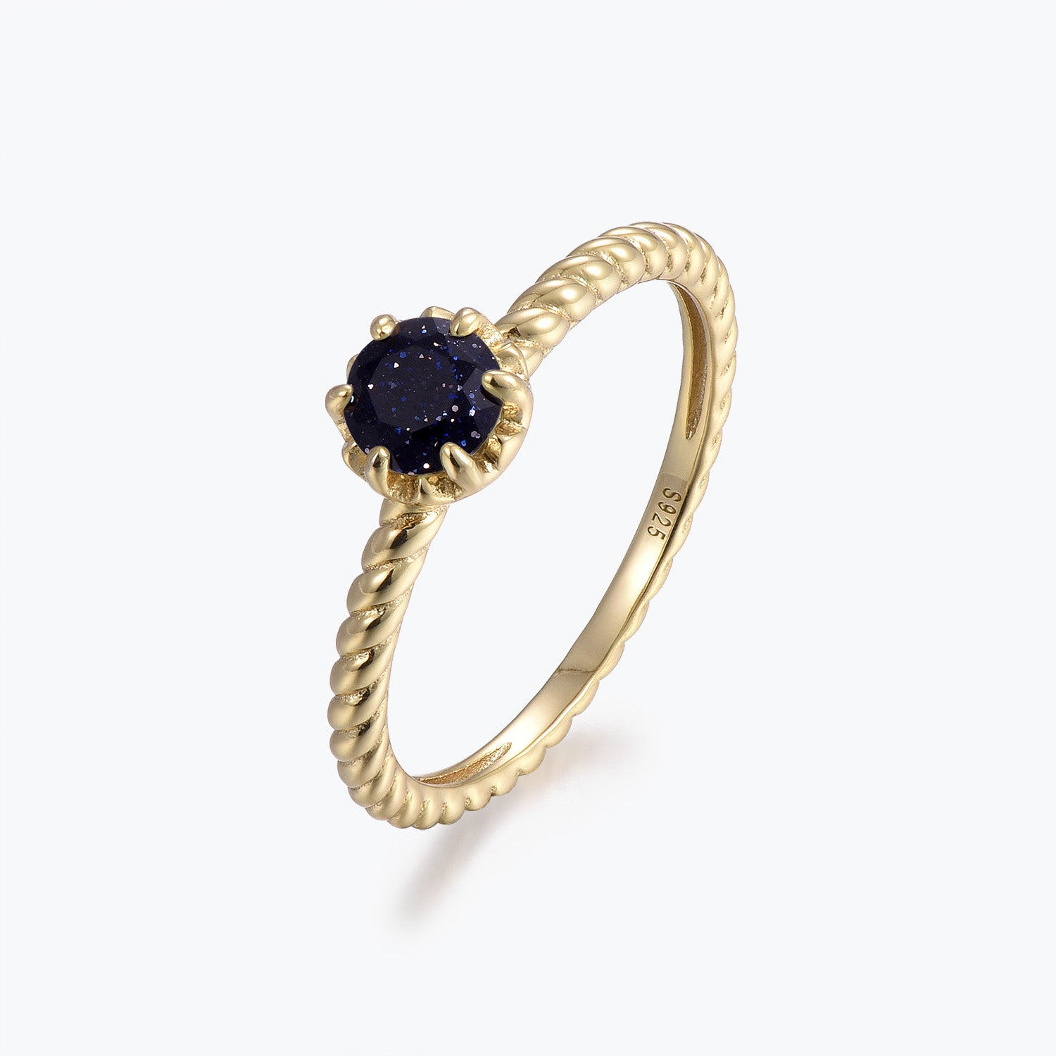 Dissoo® Gold Round Twisted Solitaire Blue Goldstone Engagement Ring