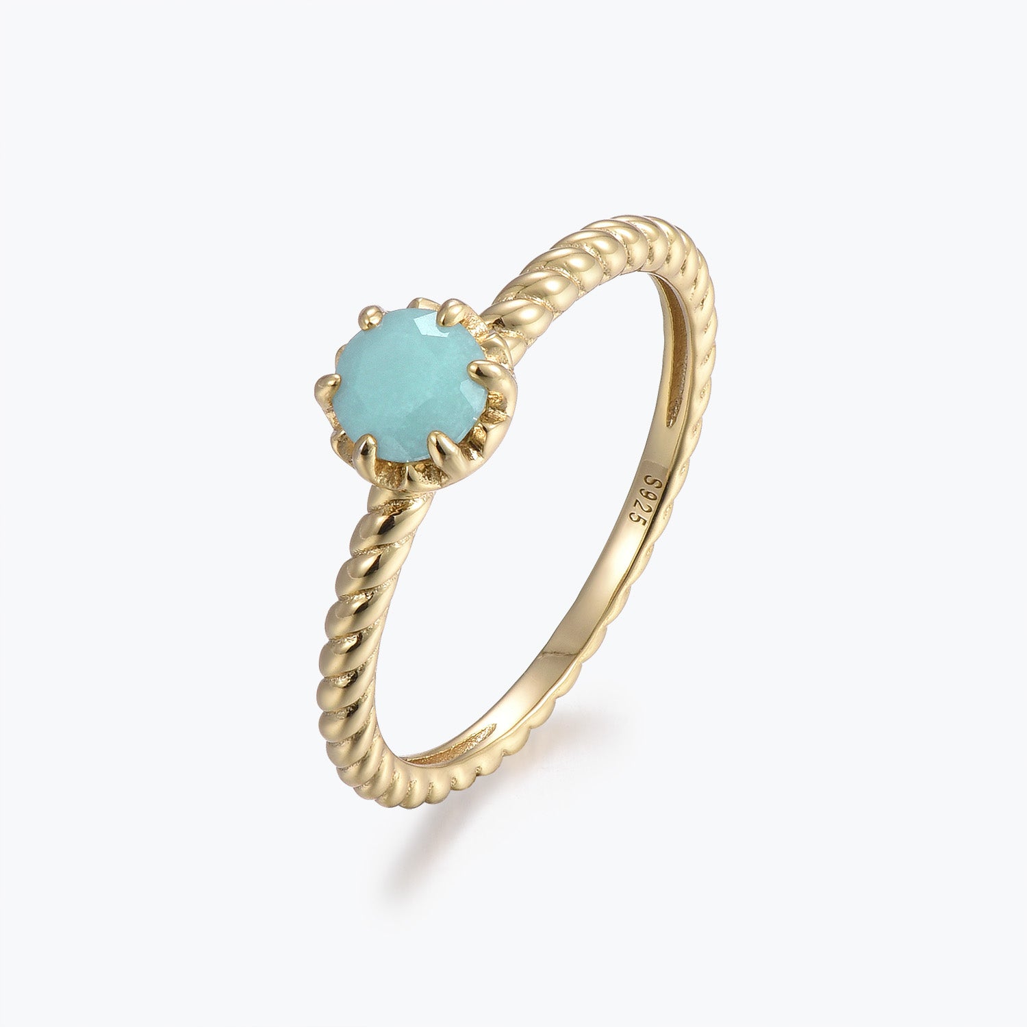 Dissoo® Gold Round Twisted Solitaire Amazonite Engagement Ring