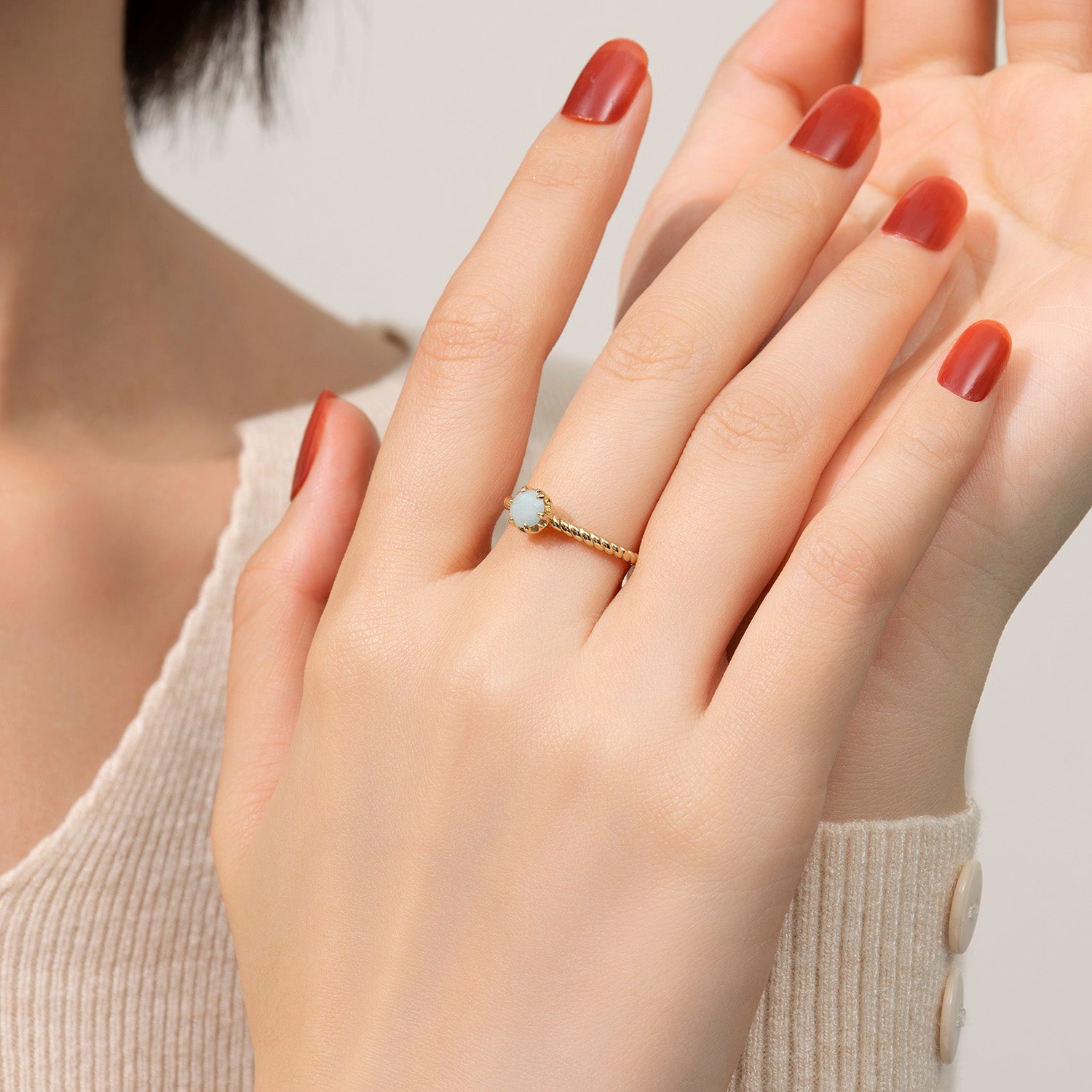 Dissoo® Gold Round Twisted Solitaire Amazonite Engagement Ring