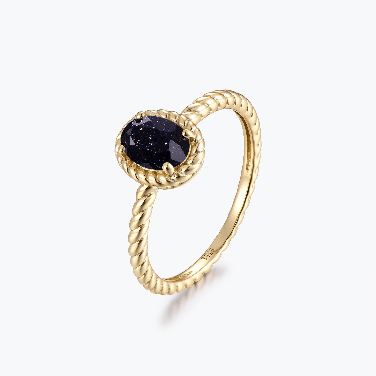 Dissoo® Gold Oval Blue Goldstone Solitaire Twisted Engagement Ring