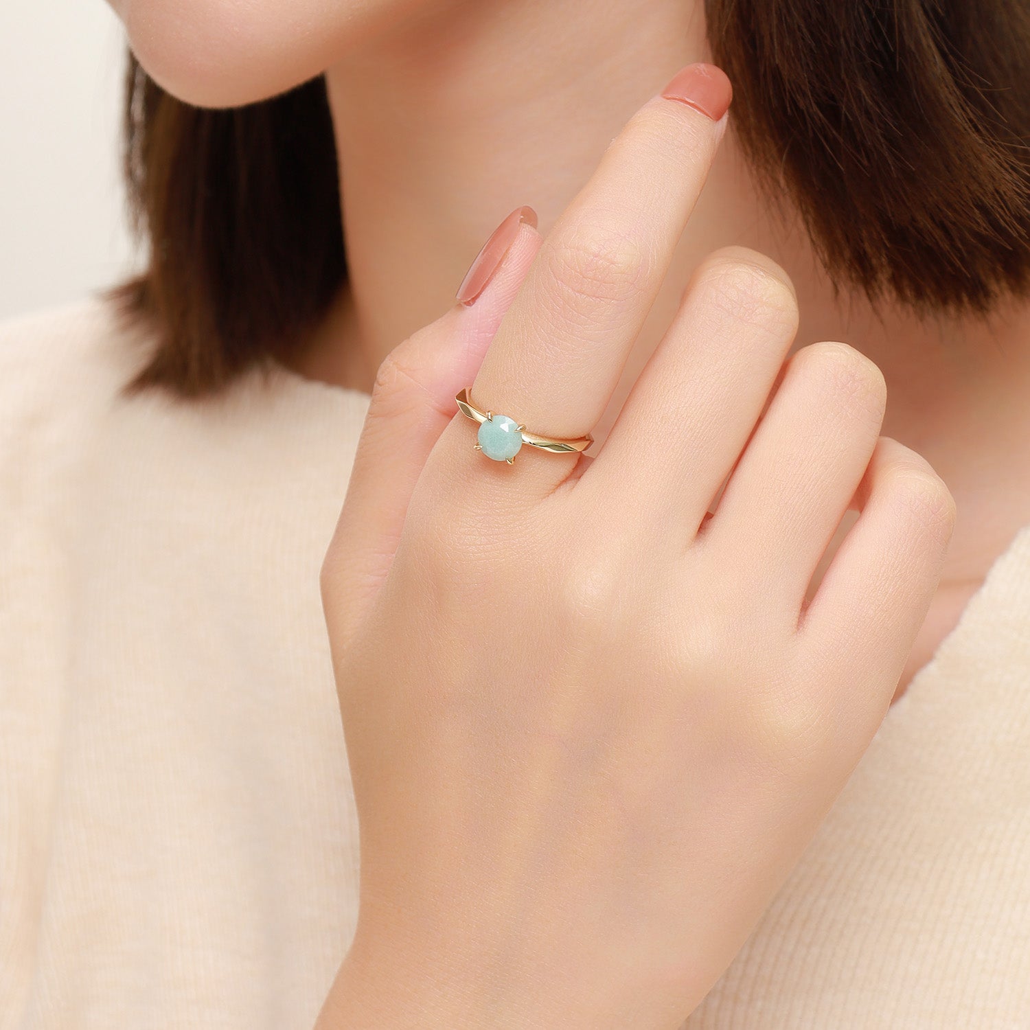Dissoo® Gold Round Multi-faceted Amazonite Engagement Wedding Ring
